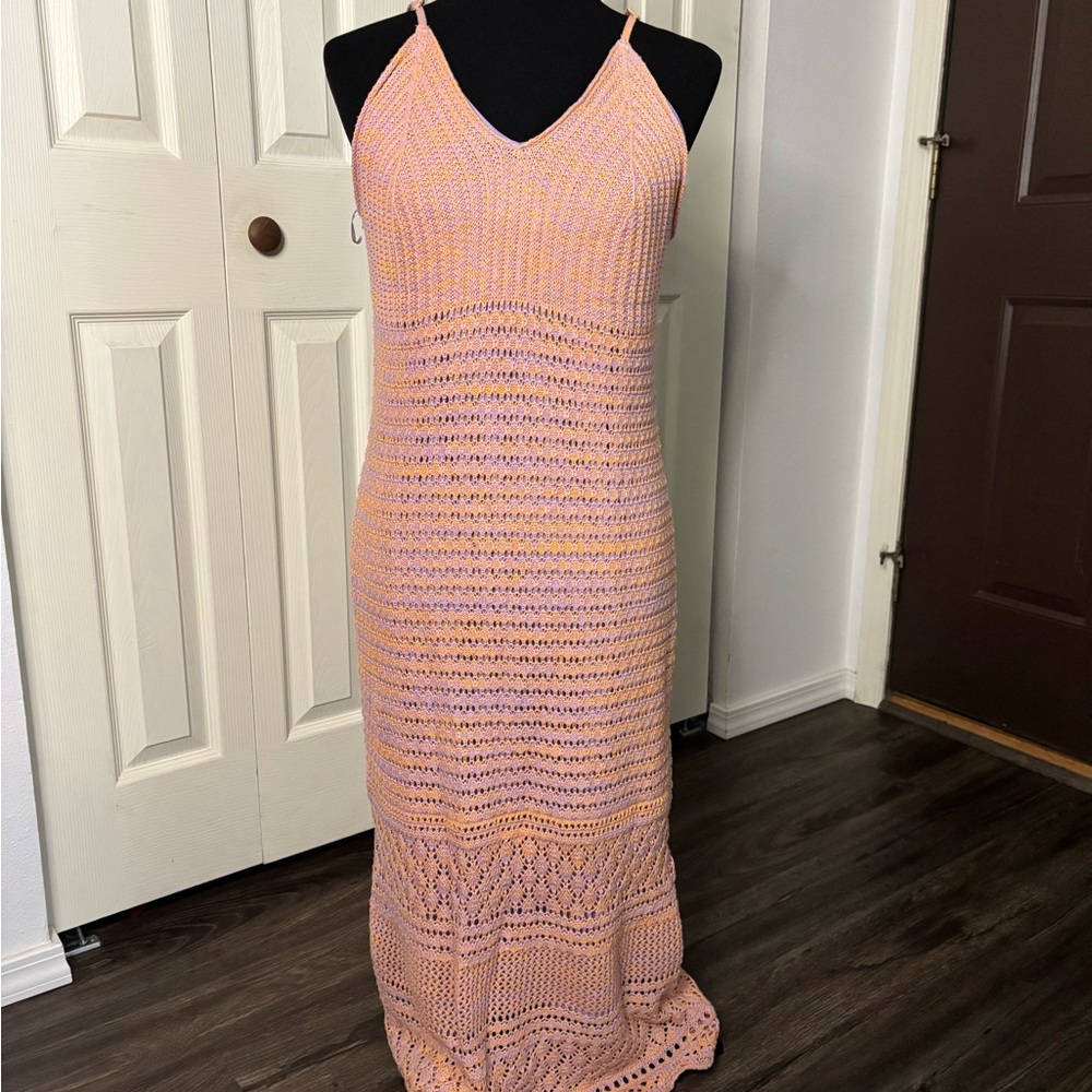 Freshman Pink and Peach Crochet Maxi Dress